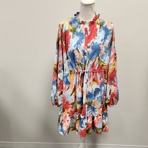 JODIFL Floral Long Sleeve Dress - Multicolor